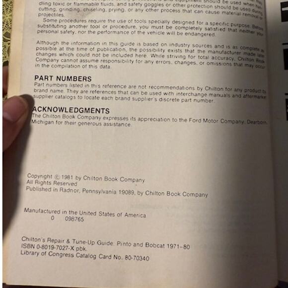 Chilton's Pinto Bobcat 1971-80 Repair & Tune-up Guide - Picture 2 of 3